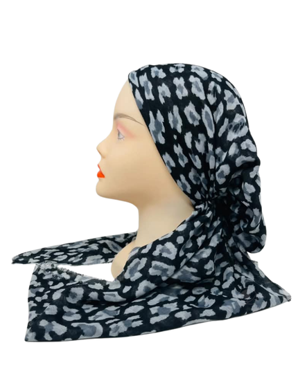 Revaz Black/Grey Leopard Adjustable Pre-Tied Bandanna with Velvet Grip