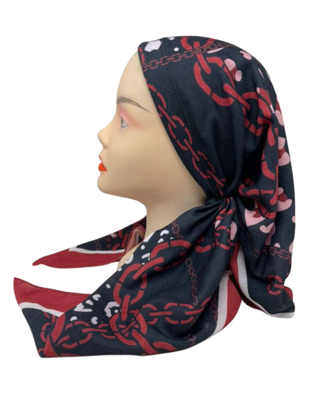 It's Younique Red and Black Chain Print Pre-Tied Open Back Bandanna with Velvet Grip