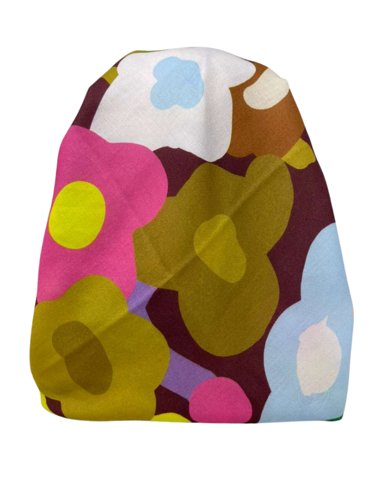 It's Younique Brown/Pink/Green Flowers Pre-Tied Open Back Bandanna with Velvet Grip