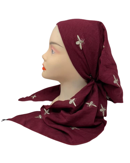 Ahead Burgundy Royal Bee Israeli Style Long Tails Pre-Tied Bandanna