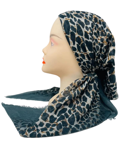 Revaz Teal Leopard Border Adjustable Pre-Tied Bandanna with Velvet Grip