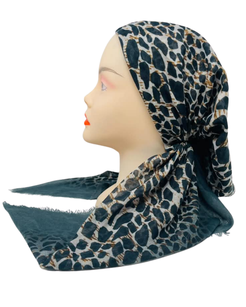 Revaz Teal Leopard Border Adjustable Pre-Tied Bandanna with Velvet Grip
