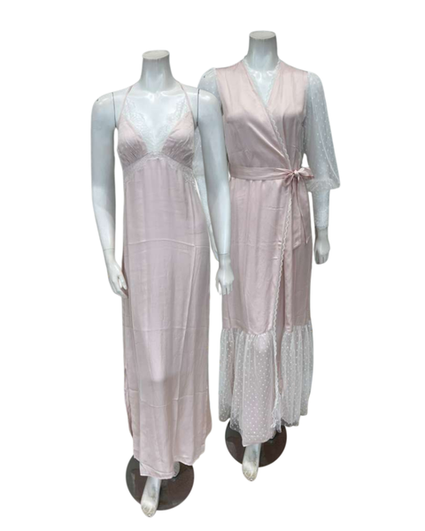 Oh! Zuza Blush Satin and Lace Gown & Robe Set