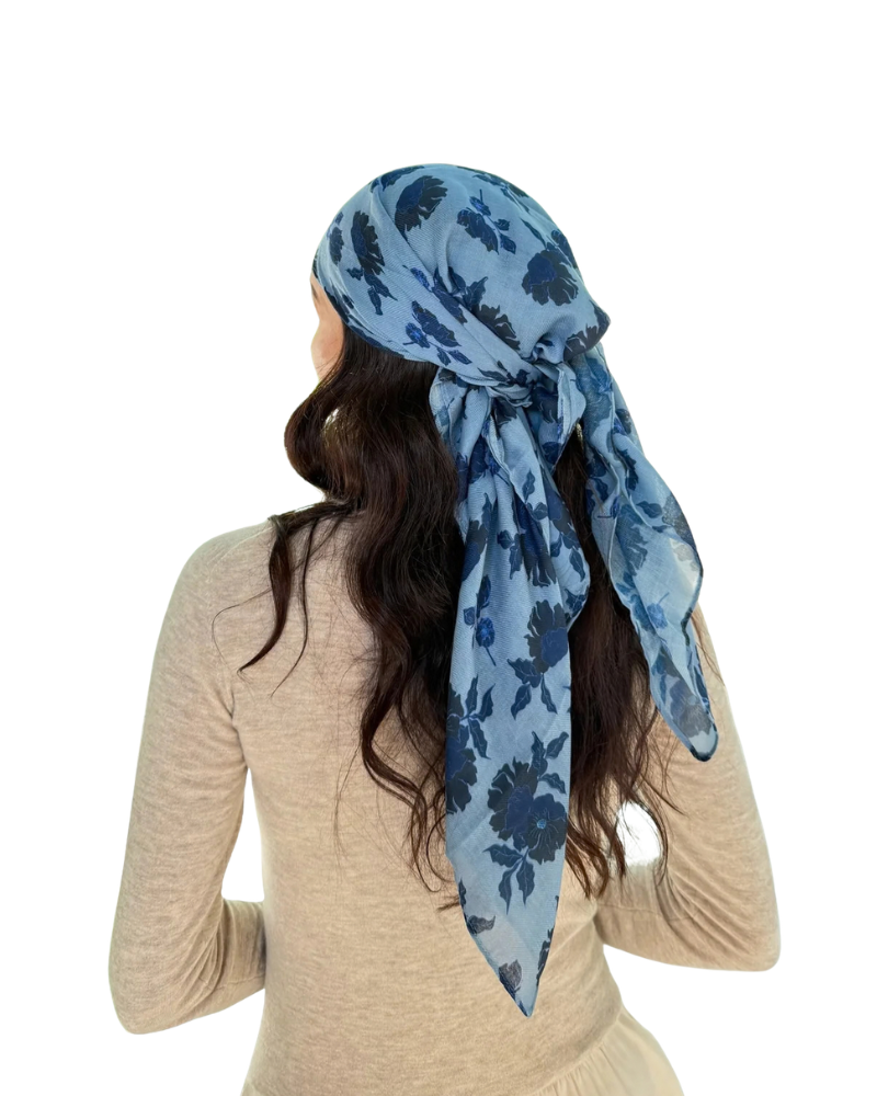 Scarf Bar Indigo Bloom Square Scarf with Invisible Grip