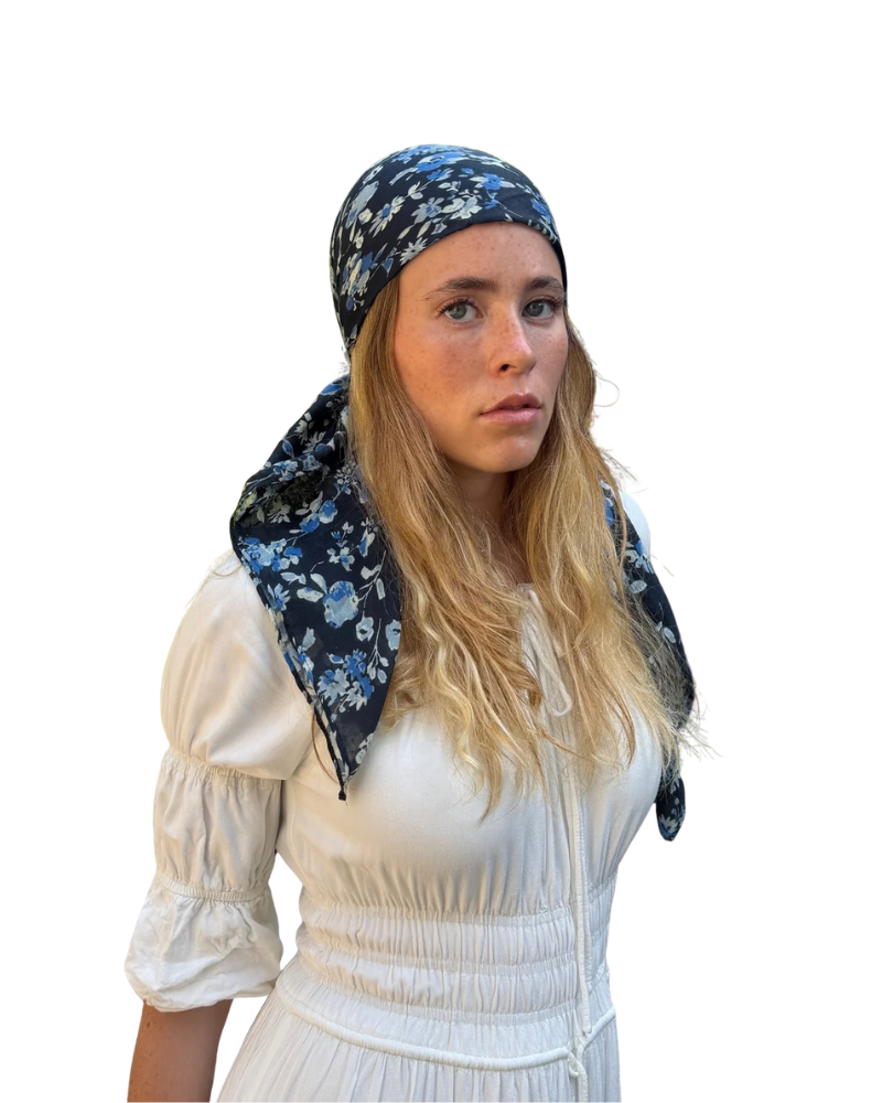 Scarf Bar Navy Blossom Square Scarf with Invisible Grip