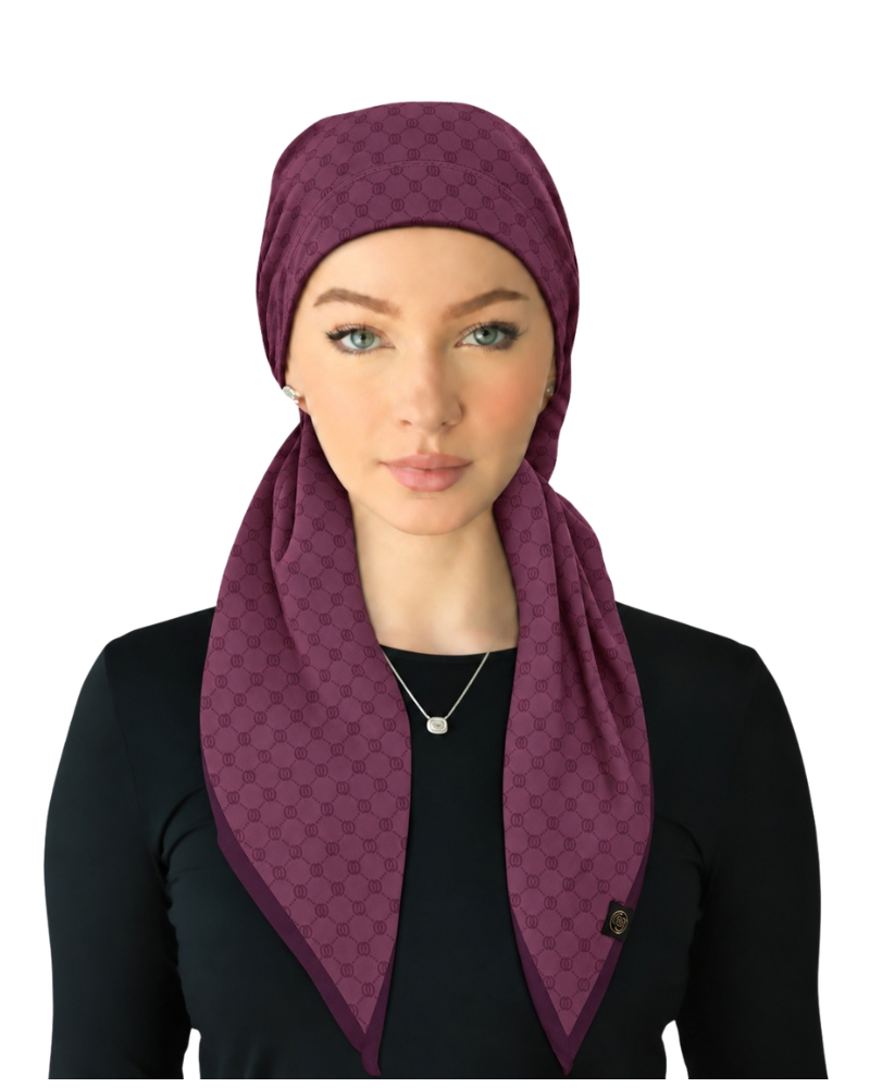 Cherie Light Plum Interlocking Design Adjustable Pre-Tied Open Back Bandanna