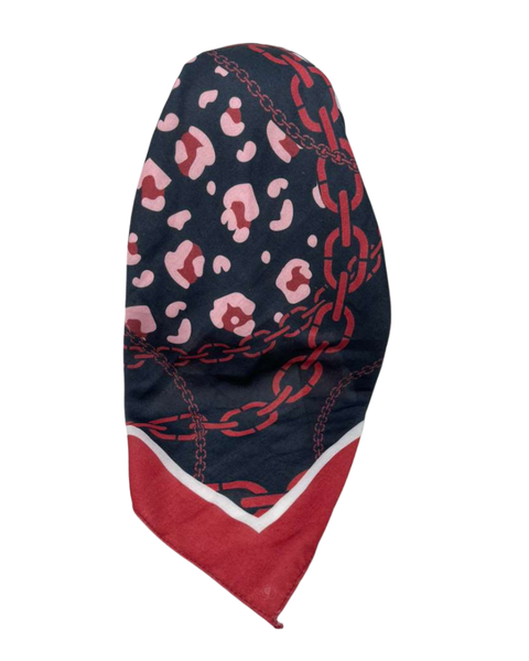 It's Younique Red and Black Chain Print Pre-Tied Open Back Bandanna with Velvet Grip