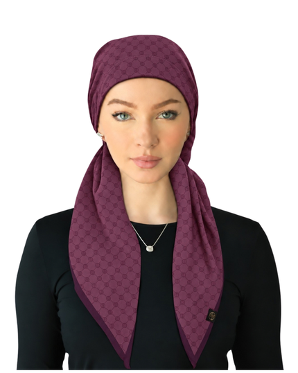 Cherie Light Plum Interlocking Design Adjustable Closed Back Pre-Tied Bandanna