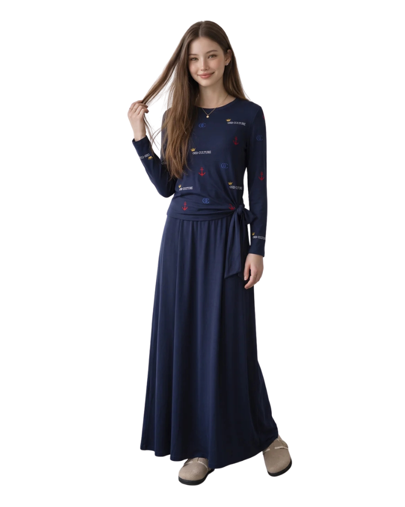 ORD Navy Couture Embroidered Modal Nursing Nightgown