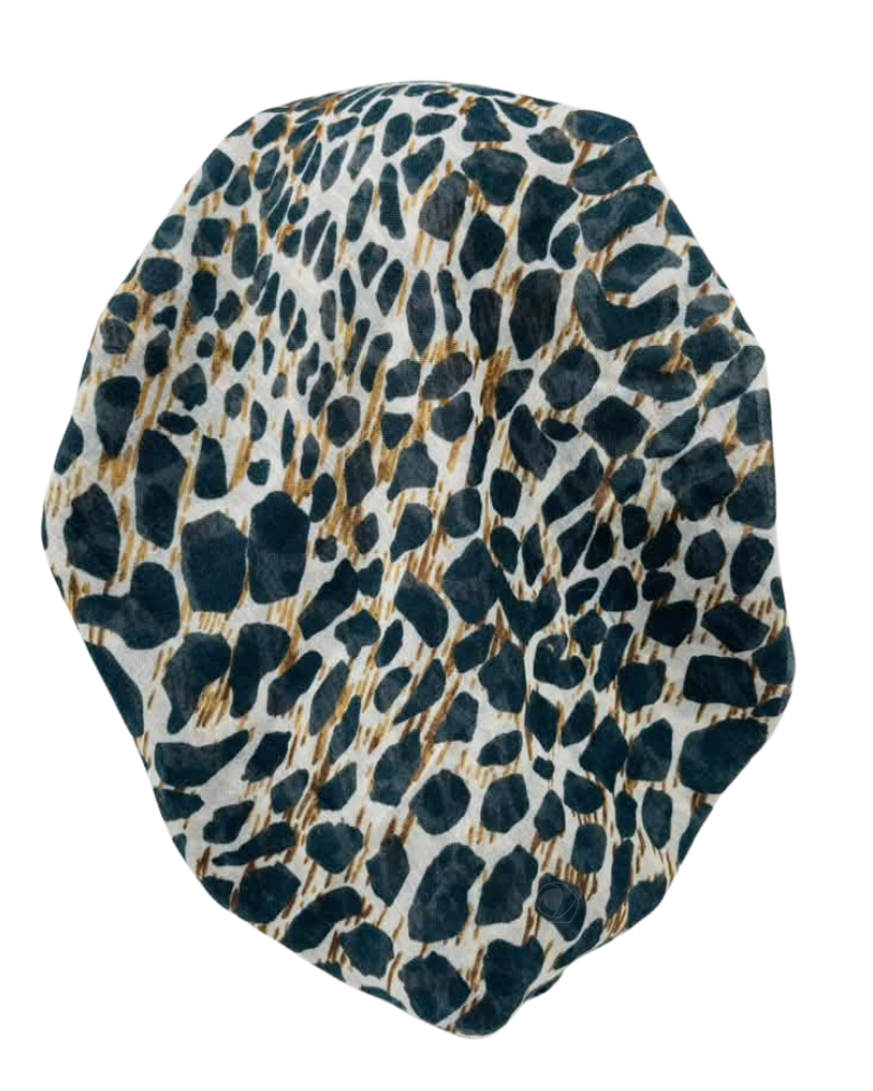 Revaz Teal Leopard Border Adjustable Pre-Tied Bandanna with Velvet Grip