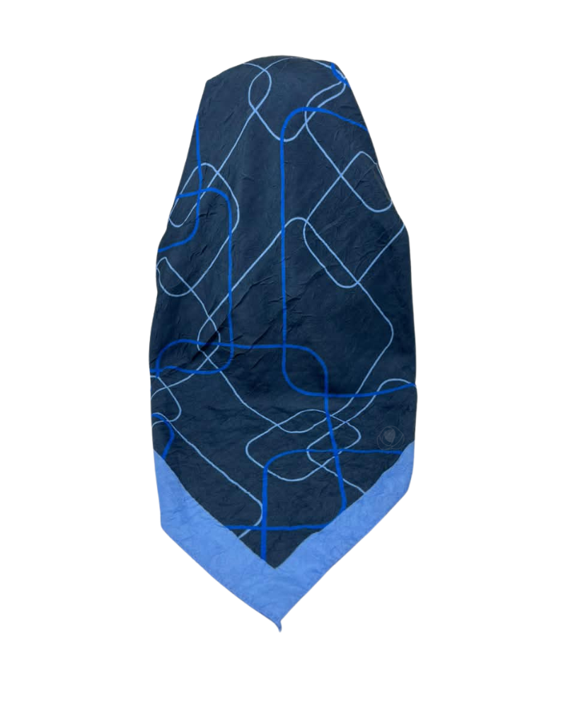 It's Younique Blue Squiggles on Solid Wave Fabric Pre-Tied Open Back Bandanna with Velvet Grip
