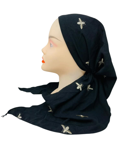 Ahead Black Royal Bee Israeli Style Long Tails Pre-Tied Bandanna