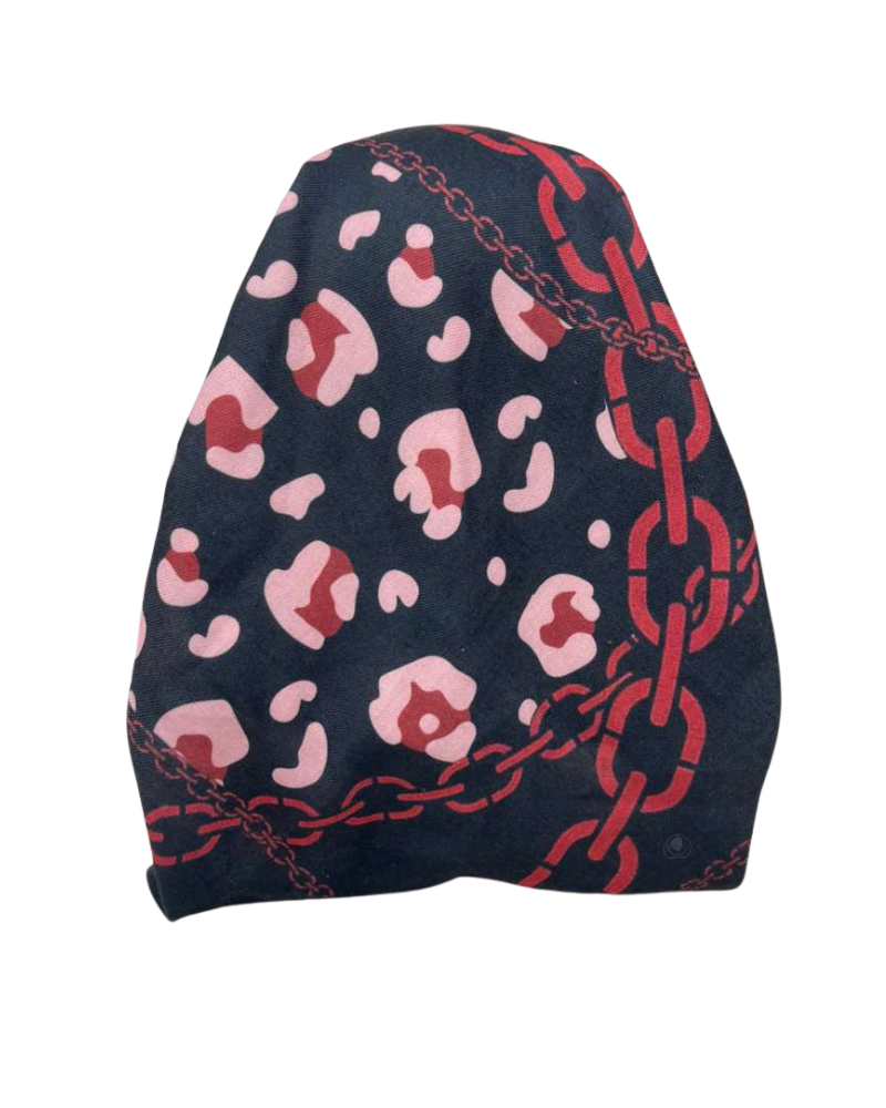 It's Younique Red and Black Chain Print Pre-Tied Open Back Bandanna with Velvet Grip