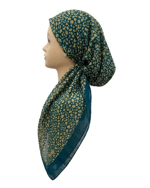 Revaz Teal Leopard Border Adjustable Pre-Tied Bandanna with Velvet Grip