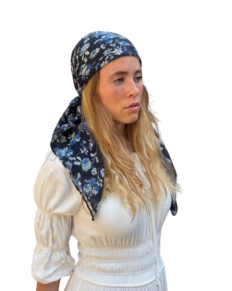 Scarf Bar Navy Blossom Square Scarf with Invisible Grip