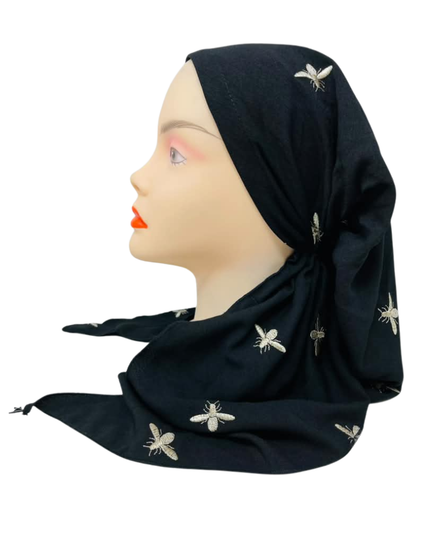 Ahead Black Royal Bee Versatile Style Long Tails Open Back Pre-Tied Bandanna