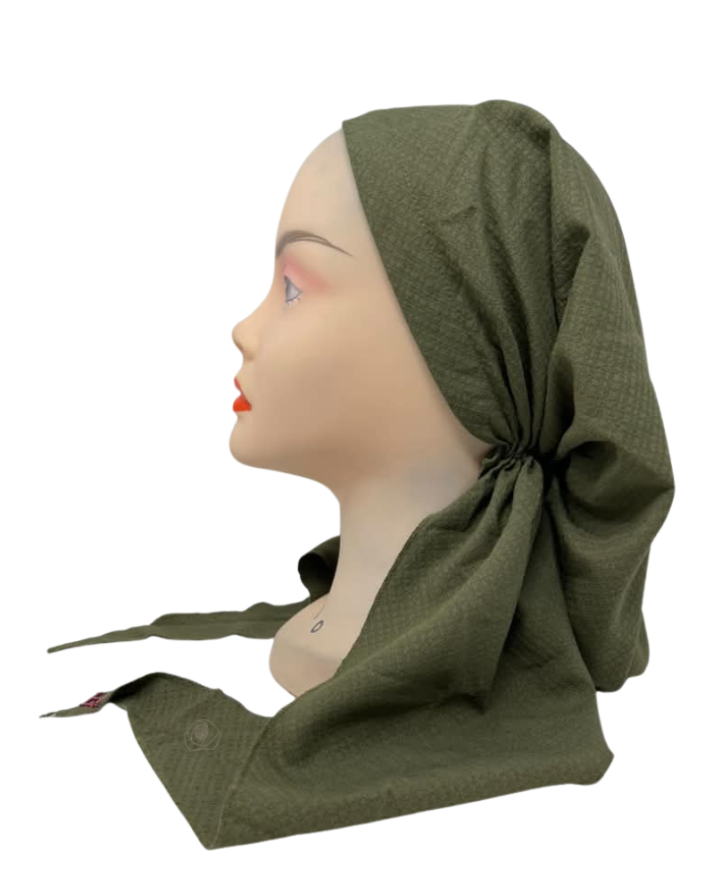 Lizi Headwear Green Waffle Open Back Adjustable Pre-Tied Bandanna with Velvet Grip