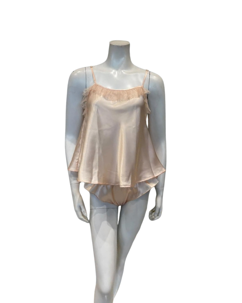 Madeleine Fig Brigitte Pink Satin Poly Lace Cami & Panty Set