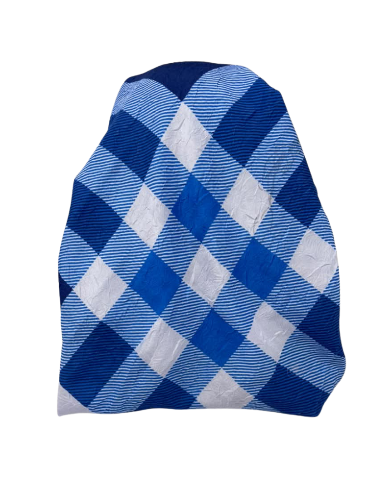 It's Younique Shades of Blue Plaid in Wave Fabric Pre-Tied Open Back Bandanna with Velvet Grip