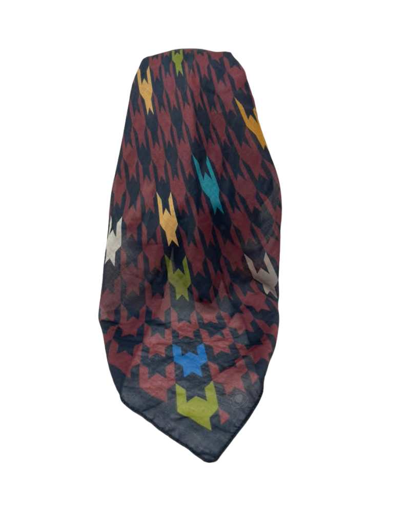 It's Younique Brown Multi Houndstooth Pre-Tied Open Back Bandanna with Velvet Grip