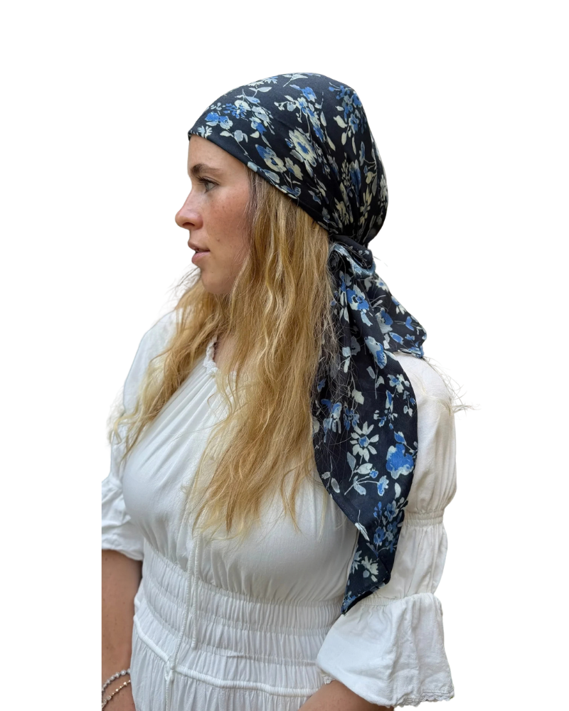 Scarf Bar Navy Blossom Square Scarf with Invisible Grip