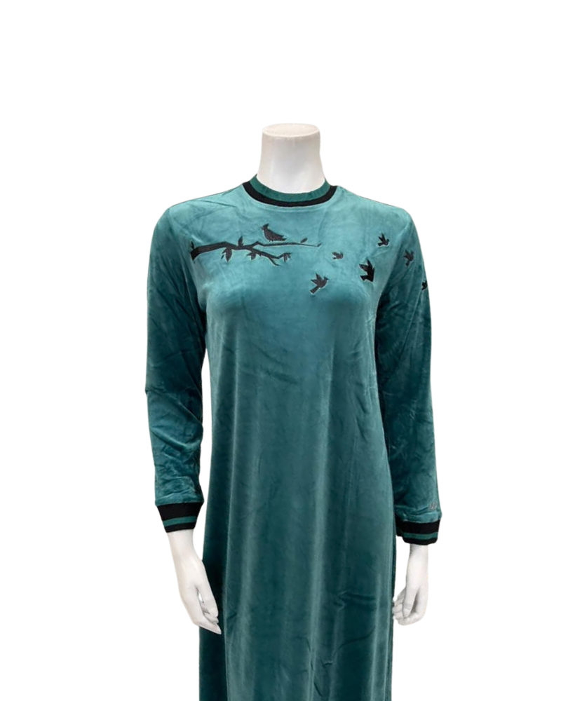 Mega Dreams Green Velour Birds & Branches Pull On Nightgown