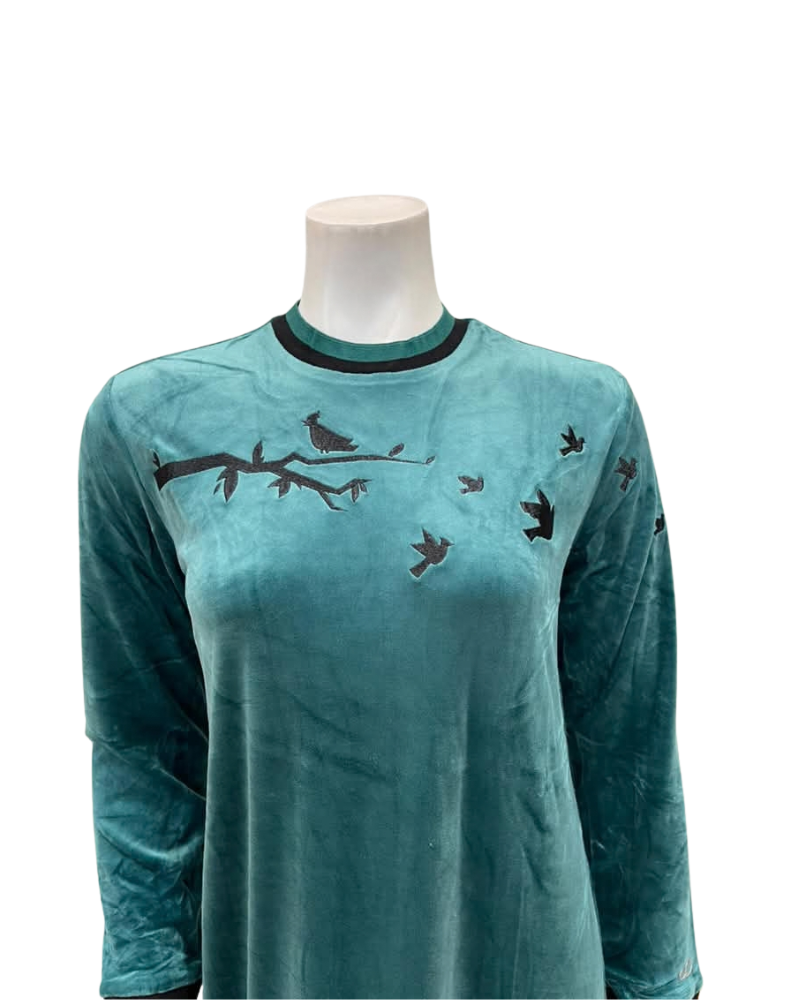 Mega Dreams Green Velour Birds & Branches Pull On Nightgown