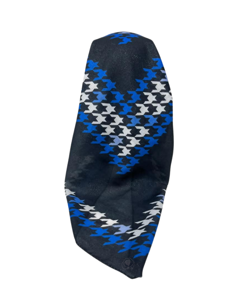 It's Younique Blue/White Houndstooth Shimmer Pre-Tied Open Back Bandanna with Velvet Grip