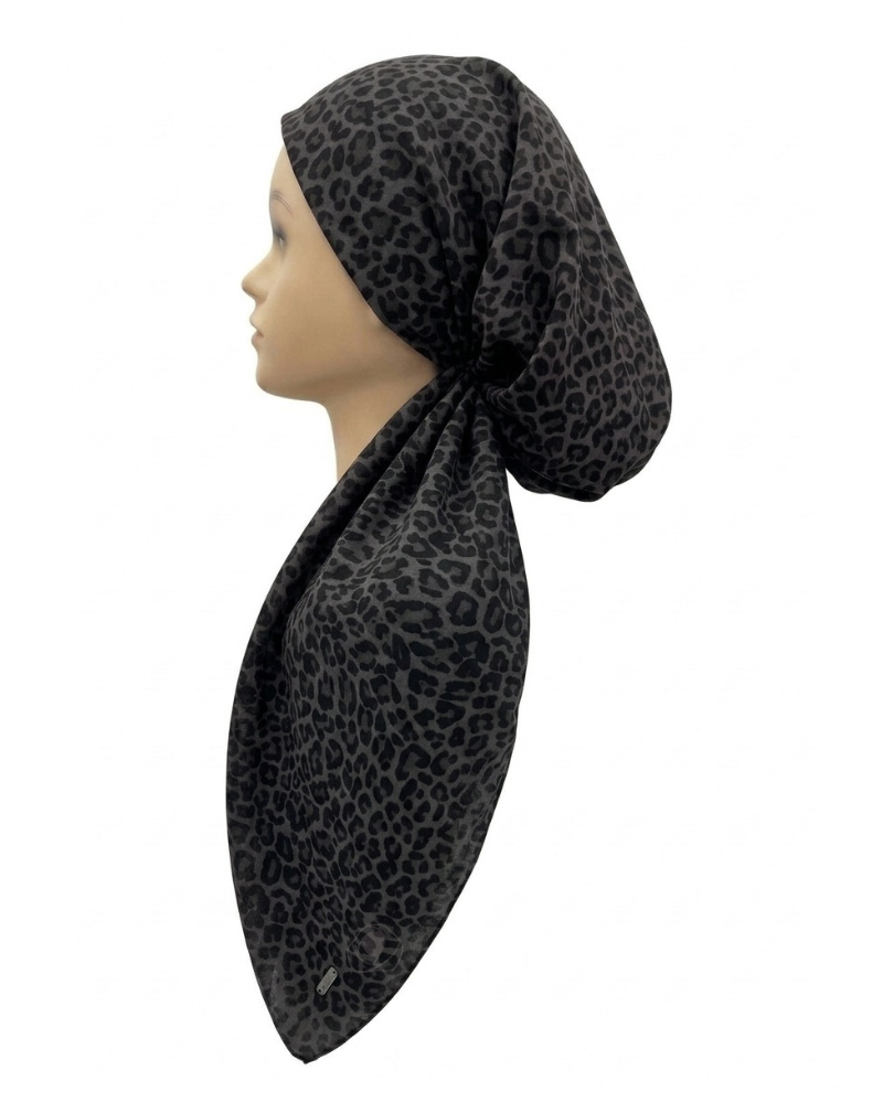 Revaz Black/Grey Leopard Adjustable Pre-Tied Bandanna with Velvet Grip
