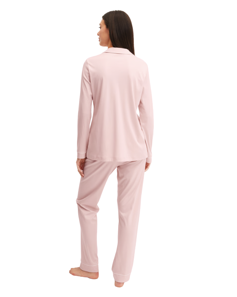 Calida Peach Rose Night Lovers Button Down Long Sleeve & Long Pants Cotton Pajamas Set