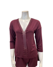 Oh! Zuza Maroon V Neck Lace Modal 3/4 Sleeve & Shorts Pajamas Set
