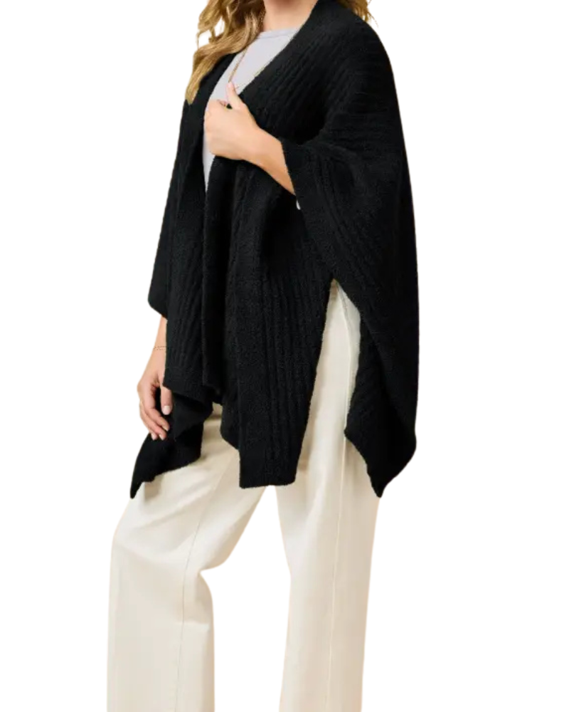 Softies Black Ultra Soft Ribbed Shawl Wrap One Size