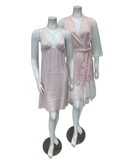 Oh! Zuza Blush Satin and Lace Chemise & Wrap Set