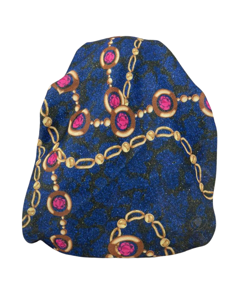 It's Younique Navy/Black Pink Jewels Cains Shimmer Pre-Tied Open Back Bandanna with Velvet Grip