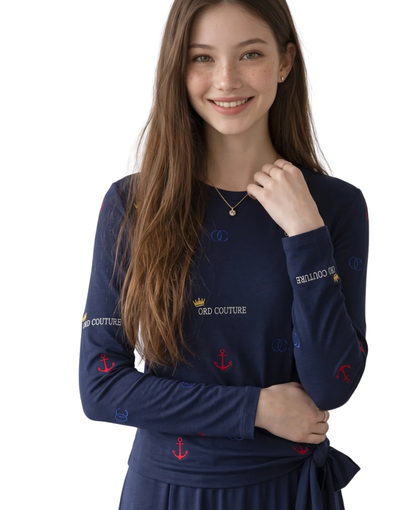 ORD Navy Couture Embroidered Modal Nursing Nightgown