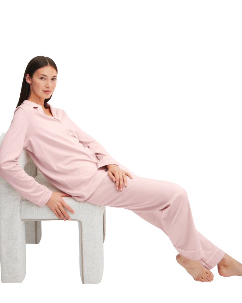Calida Peach Rose Night Lovers Button Down Long Sleeve & Long Pants Cotton Pajamas Set