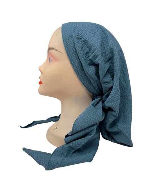 Lizi Headwear Teal Waffle Open Back Adjustable Pre-Tied Bandanna with Velvet Grip