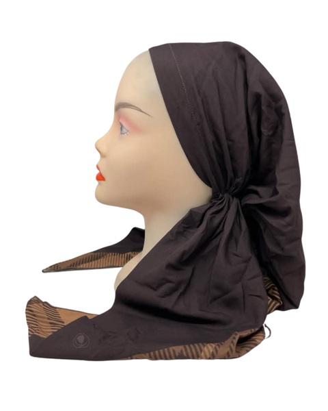 Lizi Headwear Cocoa Plaid Border Open Back Adjustable Pre-Tied Bandanna with Velvet Grip