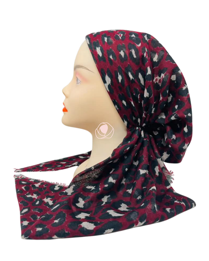 Revaz Burgundy Leopard Adjustable Pre-Tied Bandanna with Velvet Grip