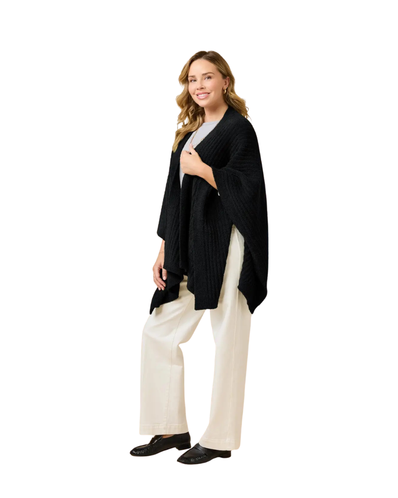 Softies Black Ultra Soft Ribbed Shawl Wrap One Size