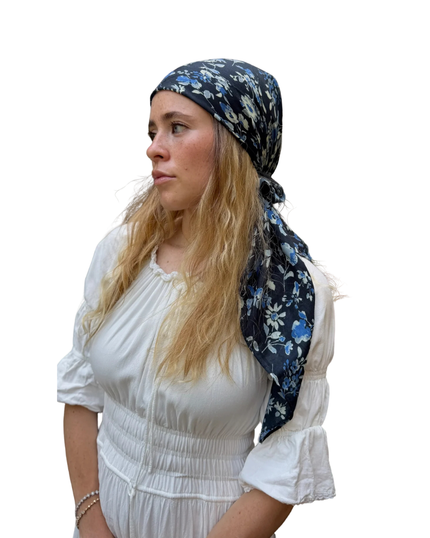 Scarf Bar Navy Blossom Square Scarf with Invisible Grip