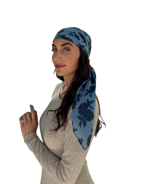 Scarf Bar Indigo Bloom Square Scarf with Invisible Grip