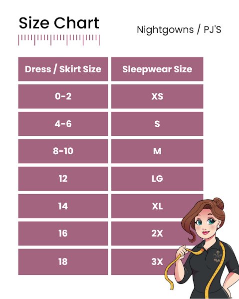Sleepwear ALL Collection Size Guide