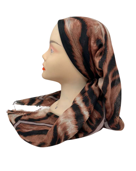 It's Younique Brown Animal Print Pre-Tied Open Back Bandanna with Velvet Grip