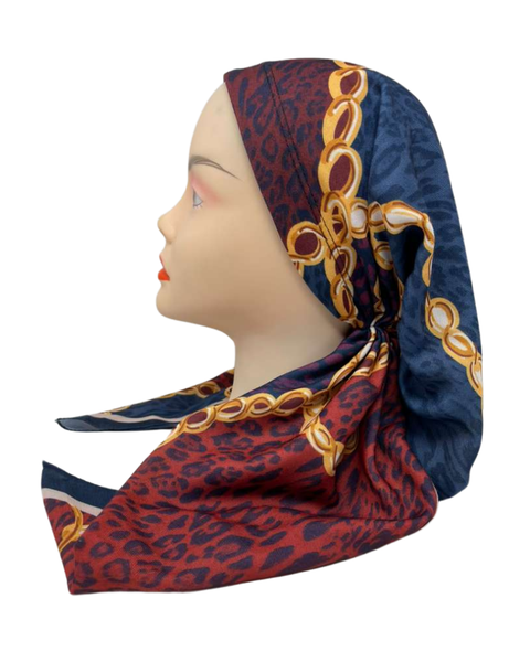 It's Younique Maroon and Blue Chains Pre-Tied Open Back Bandanna with Velvet Grip