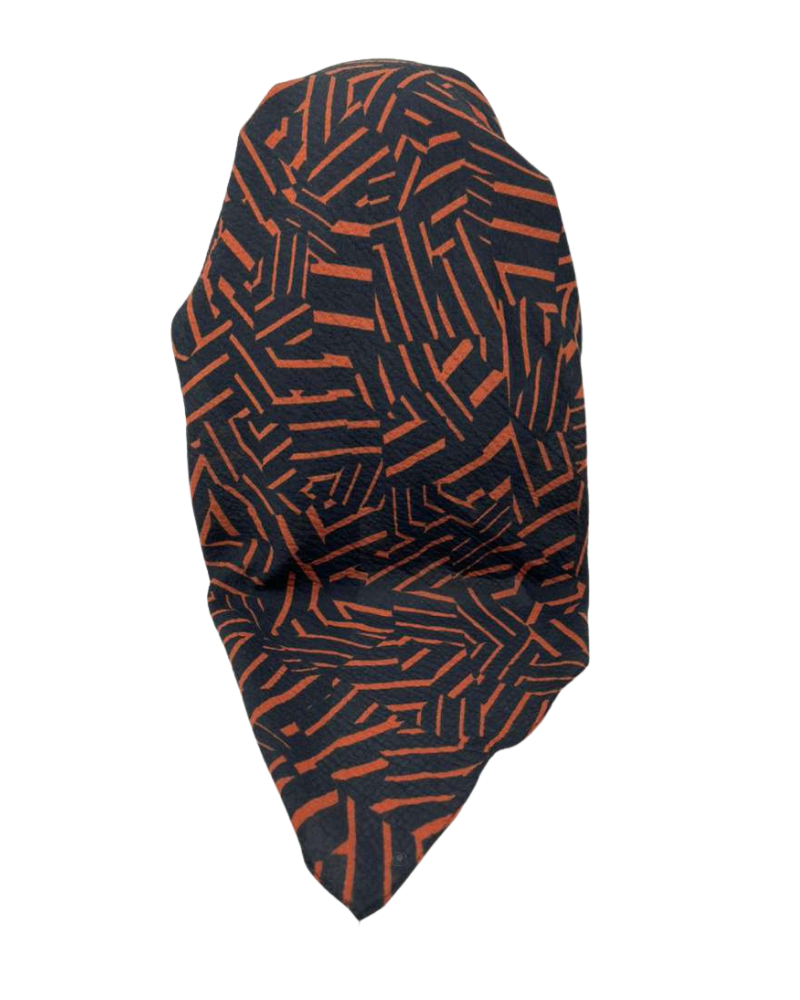 It's Younique Black/Paprika Print Crinkle Pre-Tied Open Back Bandanna with Velvet Grip