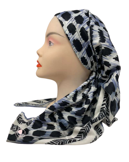 It's Younique Slate Blue/Cream Animal Spots Pre-Tied Open Back Bandanna with Velvet Grip