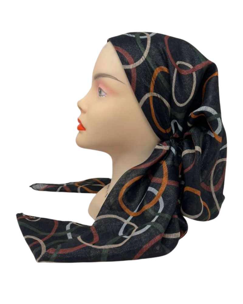 It's Younique Rust/Green/Cream Ovals Shimmer Pre-Tied Open Back Bandanna with Velvet Grip