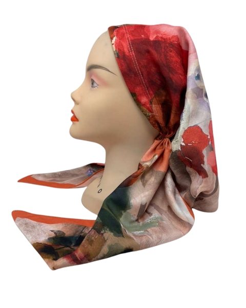 It's Younique Peach/Orange Watercolor Pre-Tied Open Back Bandanna with Velvet Grip