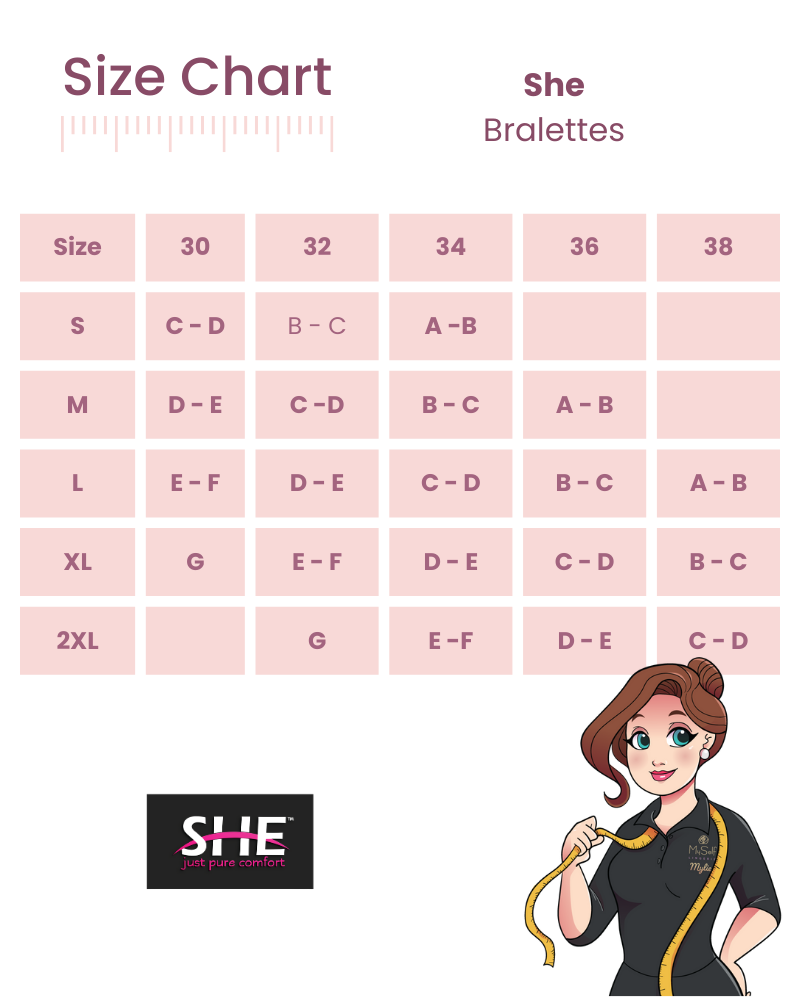 SHE bralettes Size Guide